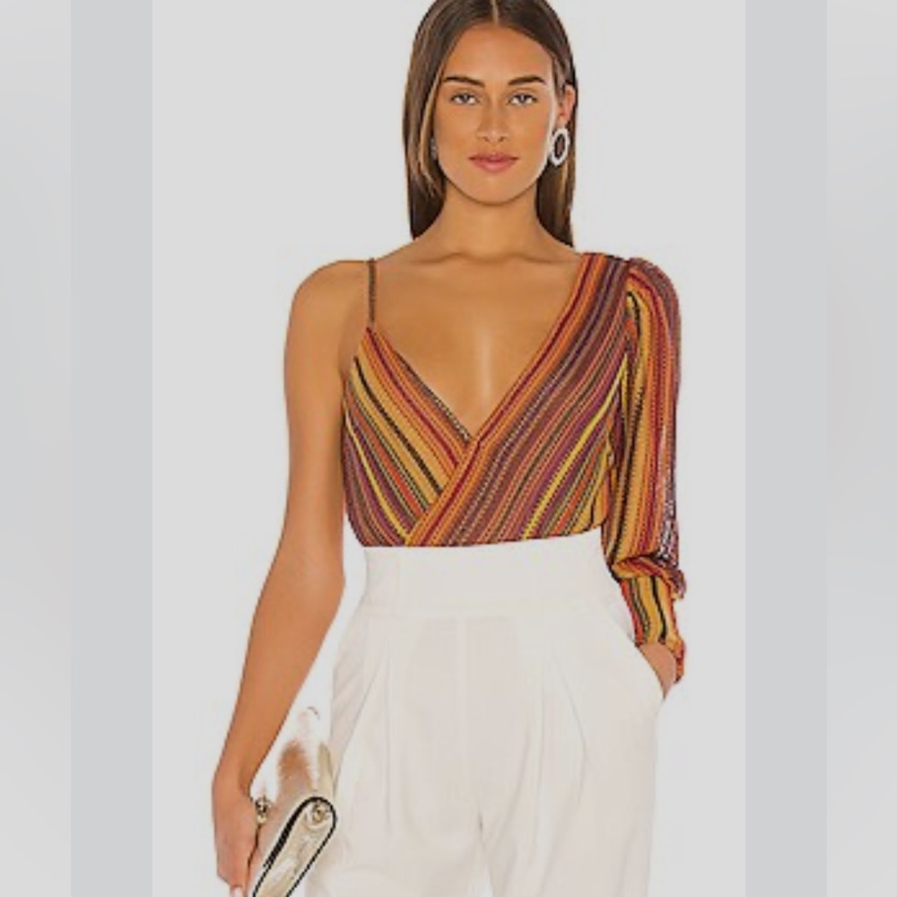 Michael Costello Multicolor Striped One-Shoulder Bodysuit